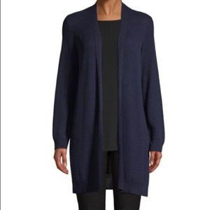 Eileen Fisher Simple Cardi Long Cardigan Waffle Knit Open Front Blue Tencel
